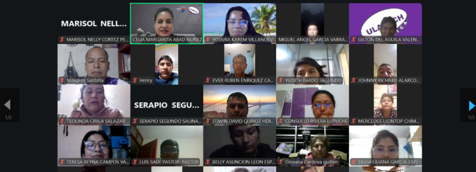 Fotografía de sala zoom en el inicio de clases de segunda especialidad.