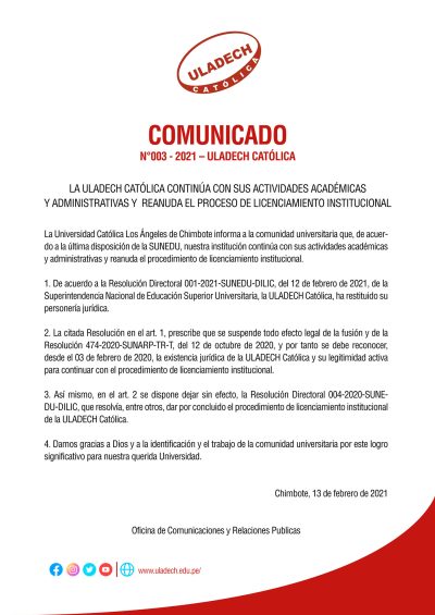 Comunicado 003-2021 - Información